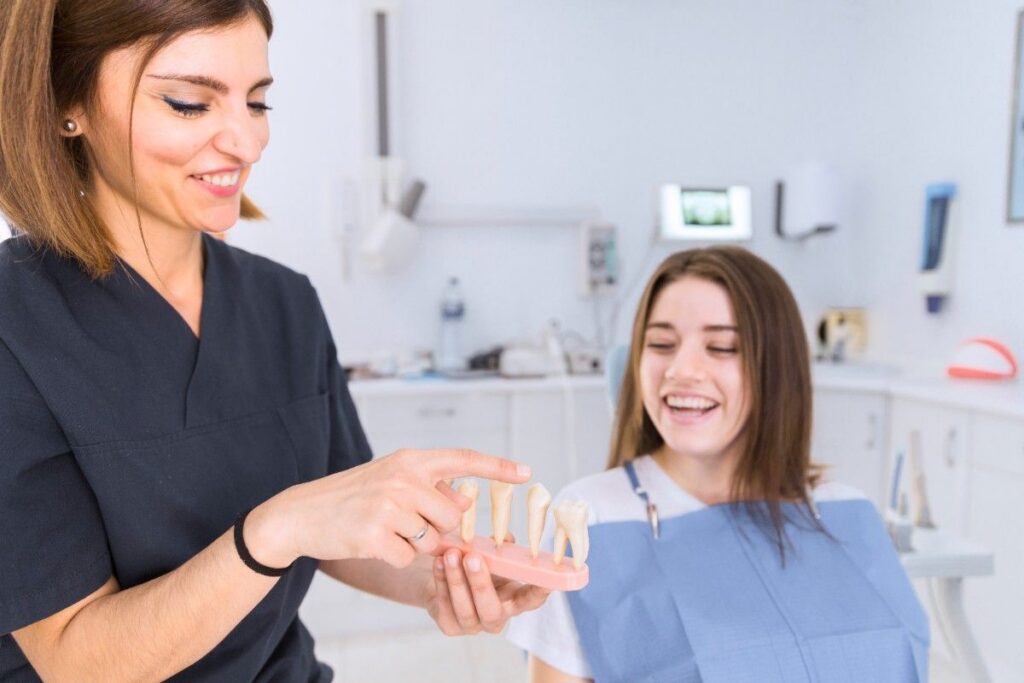 Adult orthodontic consultation with dentist