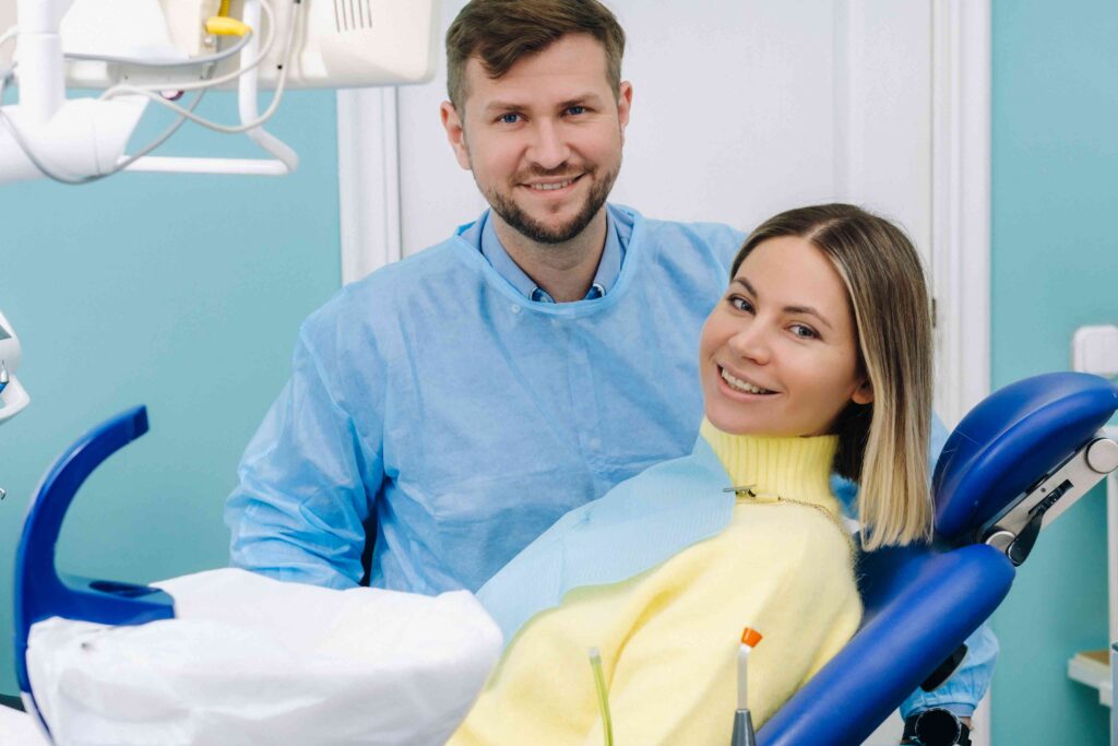 Patient receiving oral healthcare from a dentist.